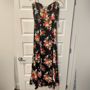 Strapless floral maxi dress with sleeves